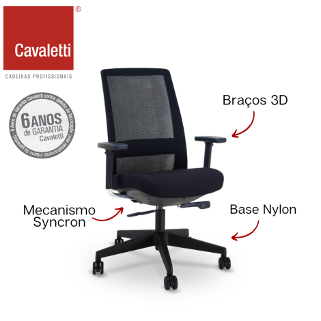 Presidente Giratória C4 / Syncron / Braços 3D / Base em Nylon