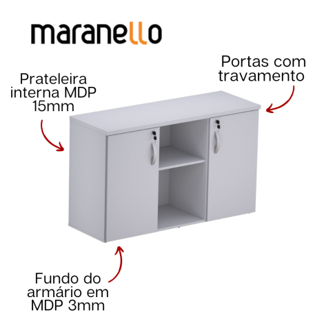 Armário Baixo Credenza - 2 Portas - MDP 25mm - Fundo 3mm - 1196mm x 420mm x 735mm M25 MARANELLO