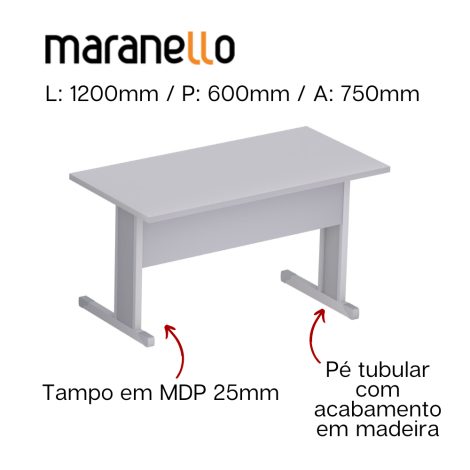 Mesa Reta Pé Tubular - MDP 25mm - 1200mm x 600mm x 750mm M25 MARANELLO